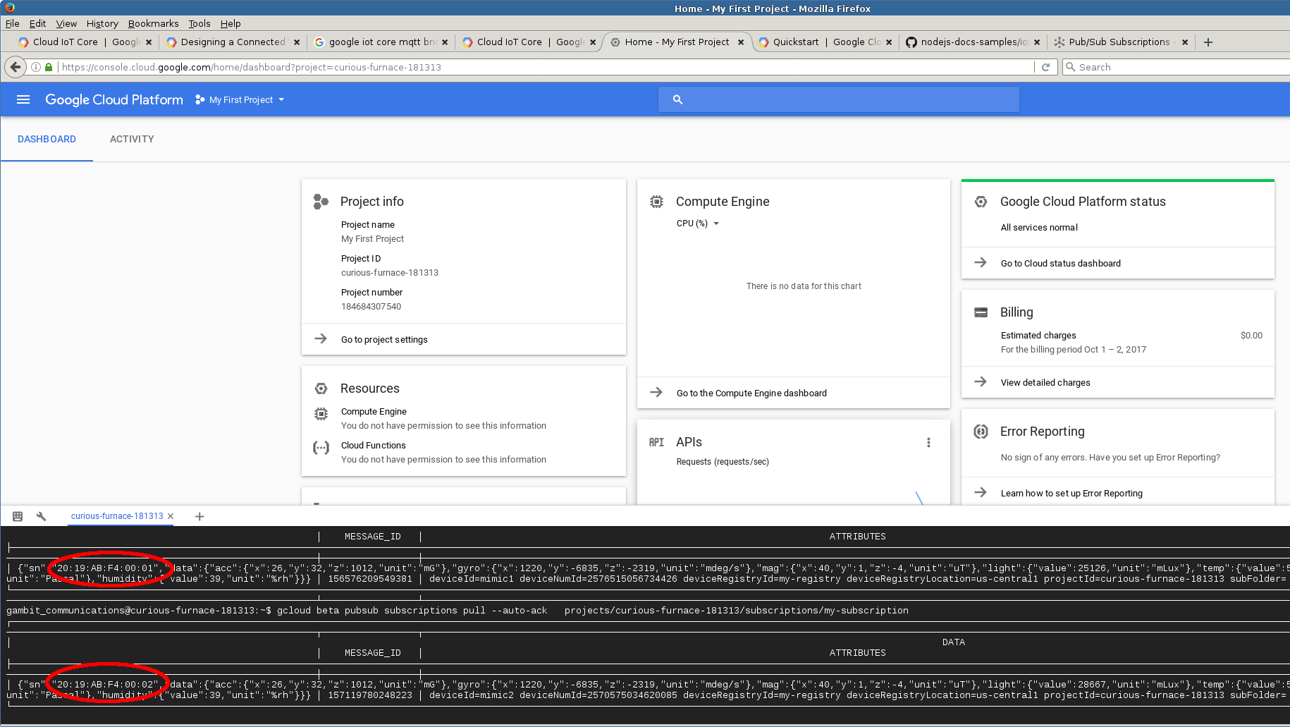 GoogleIoT with MIMIC simulated devices